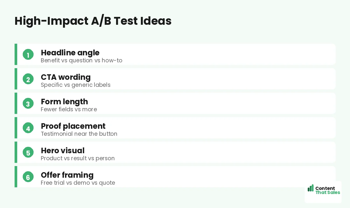 High-impact A/B test ideas by Content That Sales