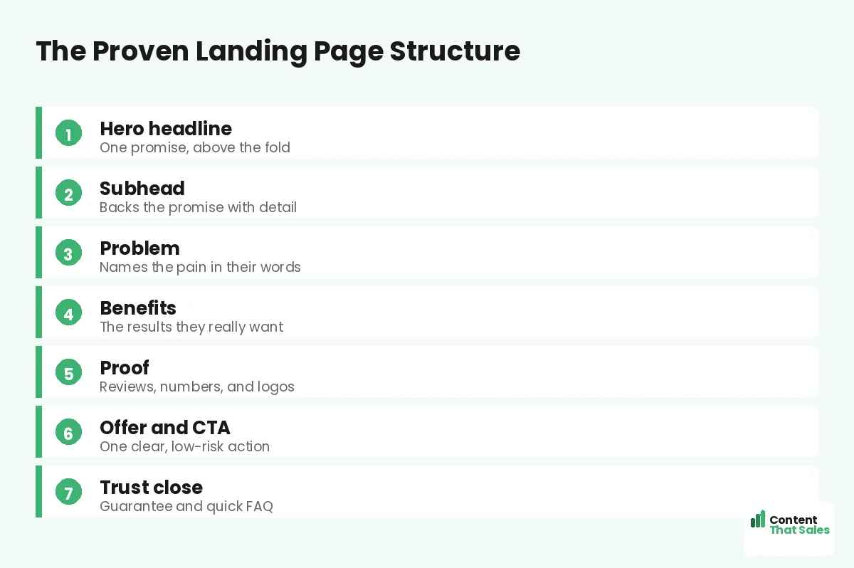 The proven landing page structure by Content That Sales