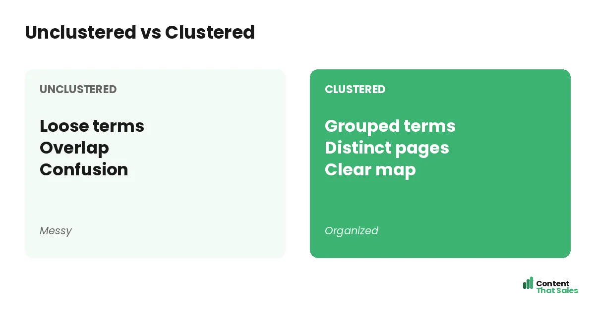 Unclustered versus clustered by Content That Sales