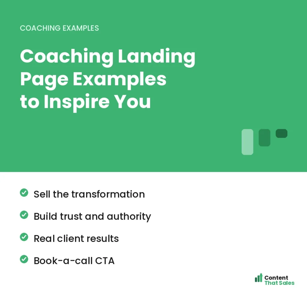 Coaching landing page examples to inspire you by Content That Sales