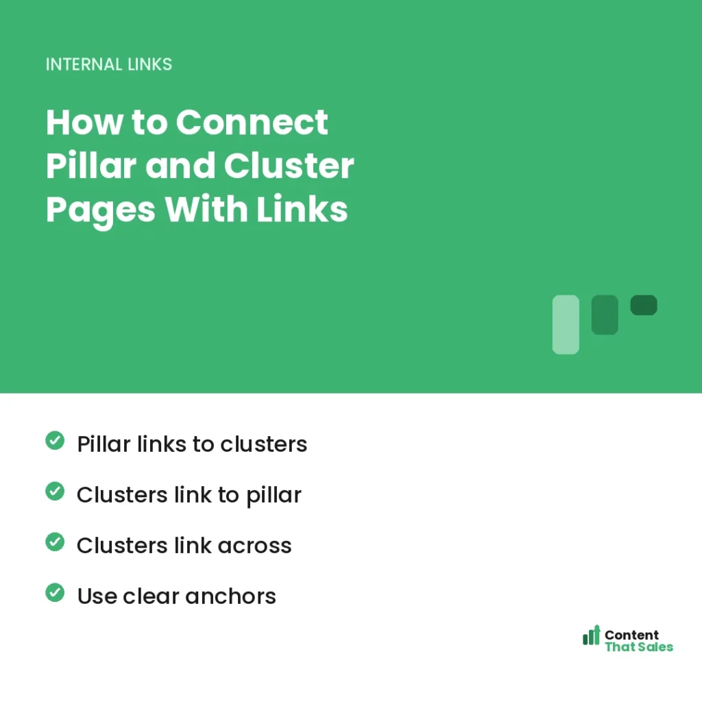 How to connect pillar and cluster pages with internal links by Content That Sales