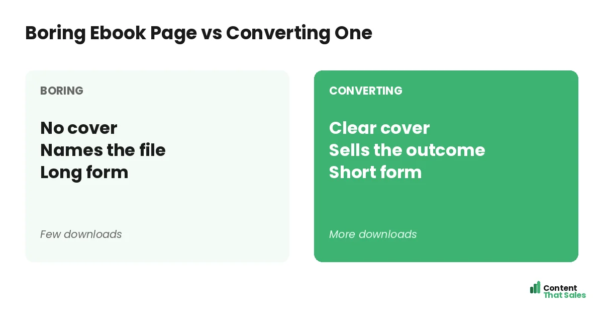 Boring ebook page versus converting one by Content That Sales