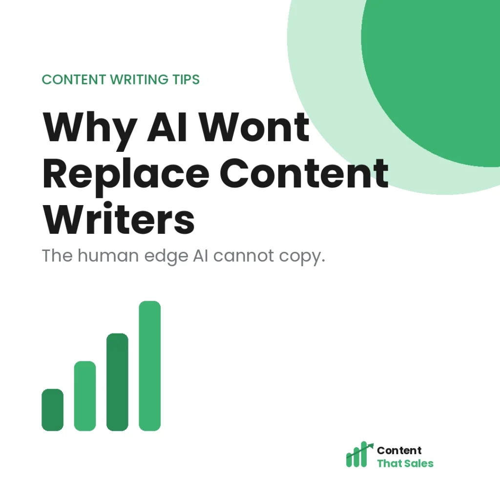 Why AI wont fully replace content writing services featured graphic by Content That Sales