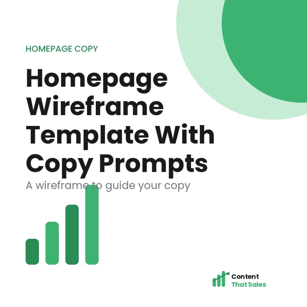 Homepage wireframe template with copy prompts