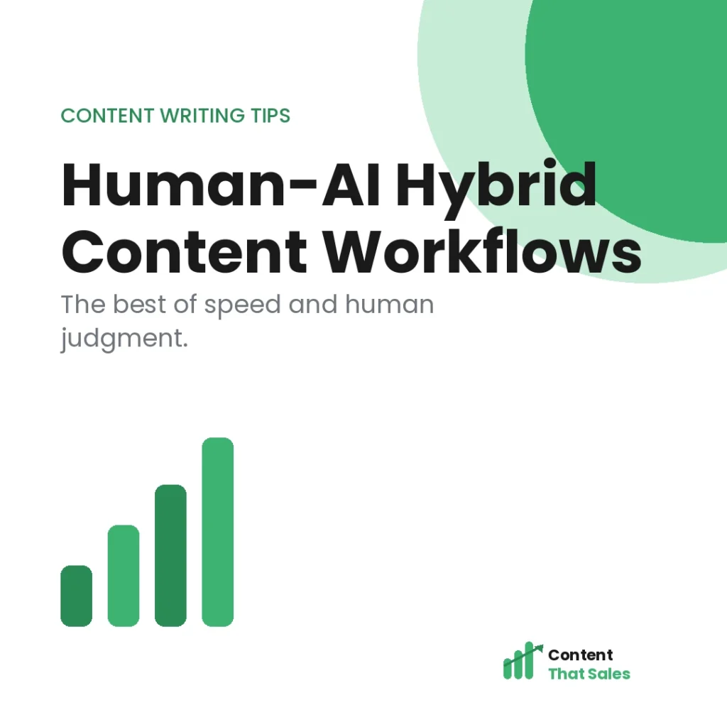 Human-AI hybrid content writing workflows featured graphic by Content That Sales