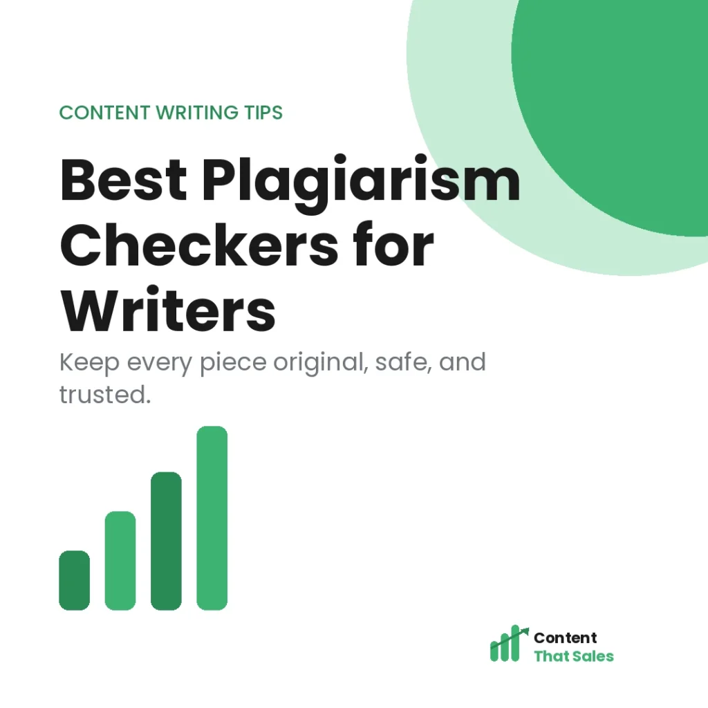 Best plagiarism checkers for content writers featured graphic by Content That Sales