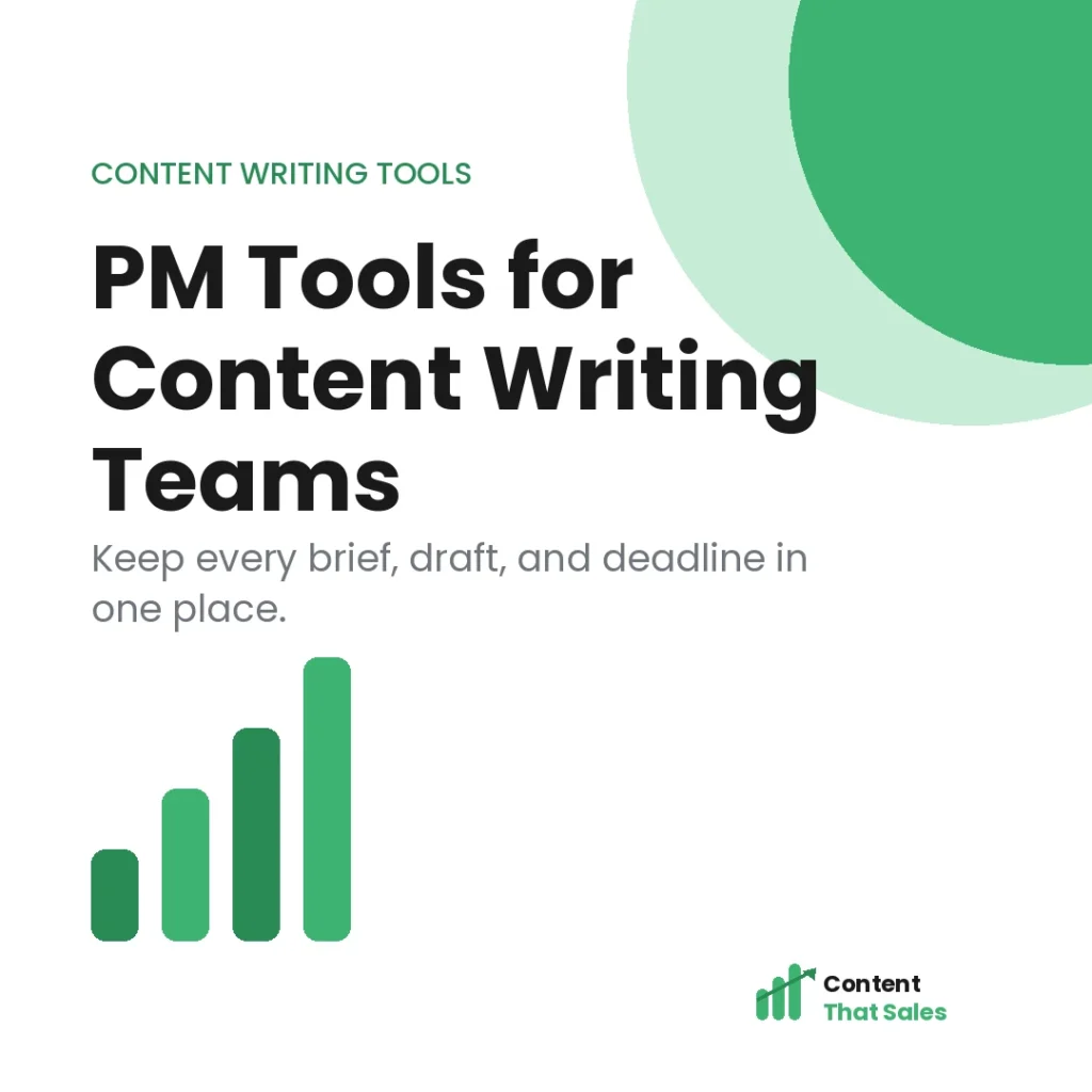 Project management tools for content writing teams featured graphic by Content That Sales