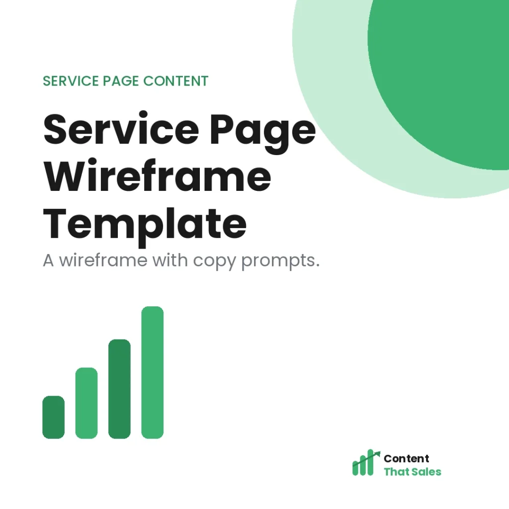 Service page wireframe template with copy prompts