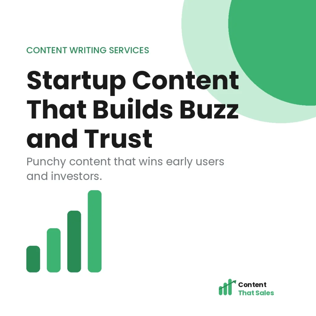 Startup content writing services featured graphic by Content That Sales