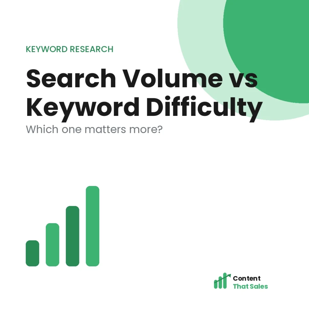 Search volume vs keyword difficulty which matters more featured graphic by Content That Sales