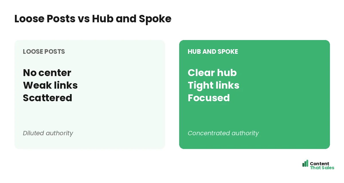 Loose posts versus hub and spoke by Content That Sales