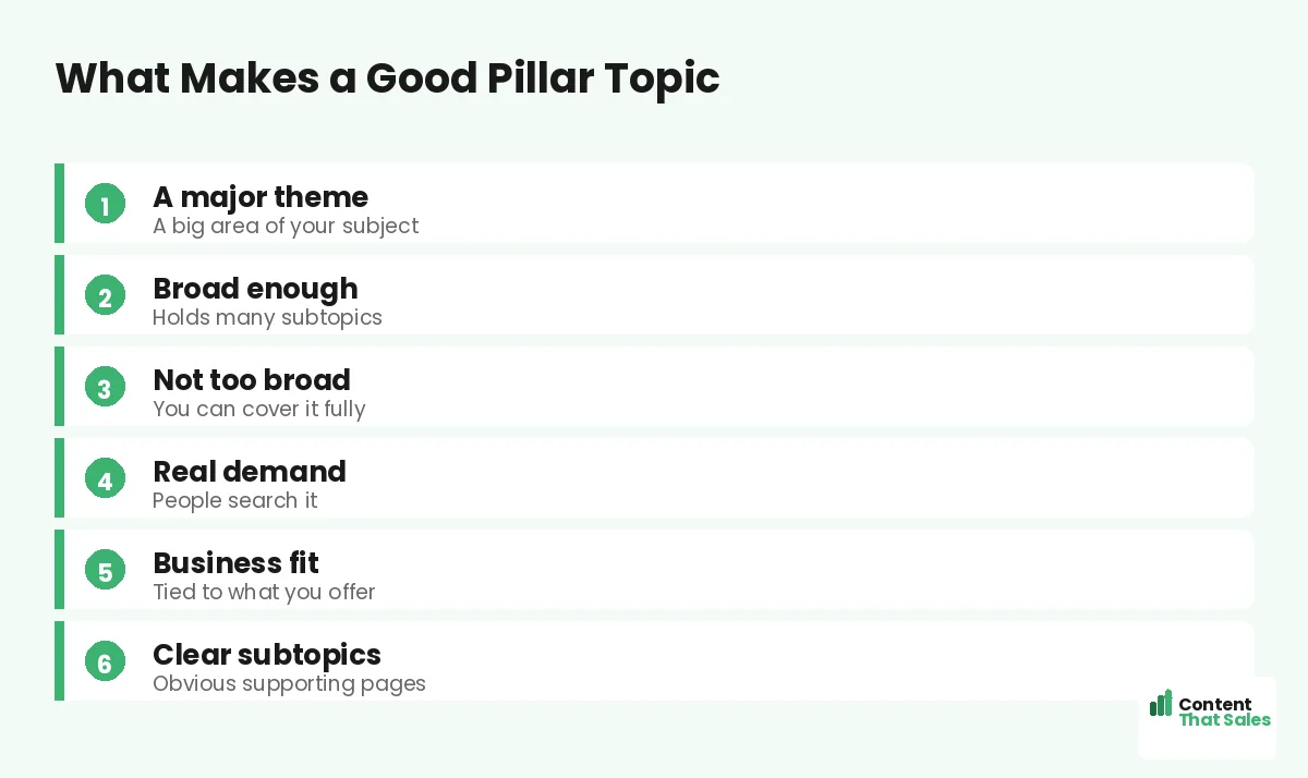 What makes a good pillar topic by Content That Sales