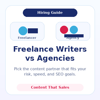 Freelance writers vs content writing agencies comparison graphic by Content That Sales