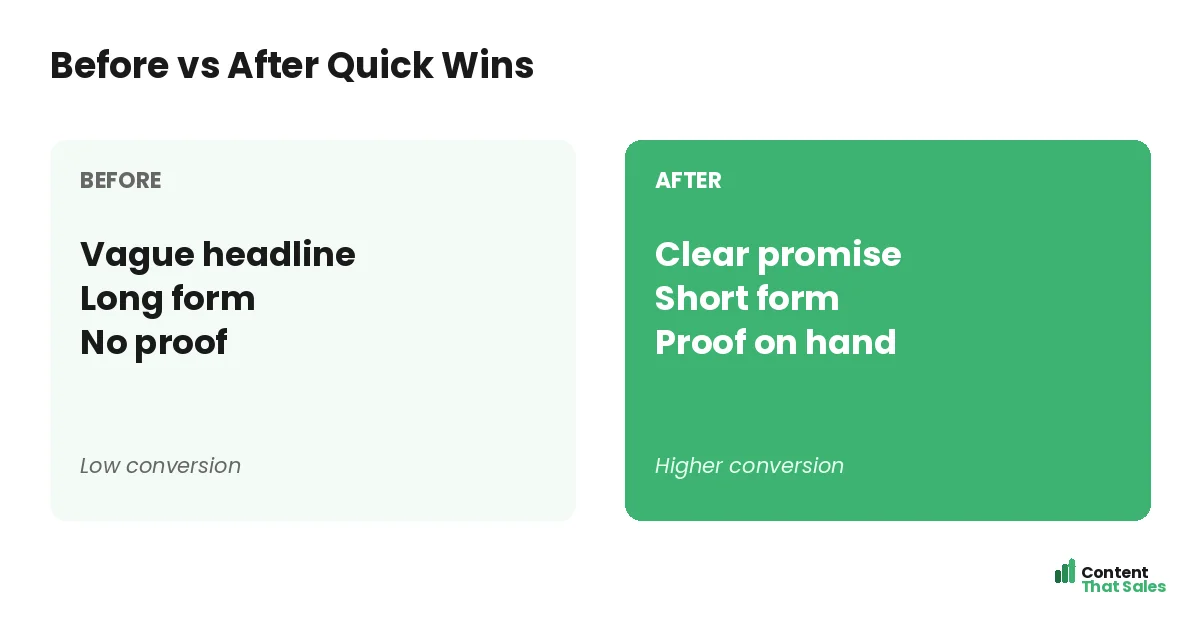 Before versus after quick wins by Content That Sales