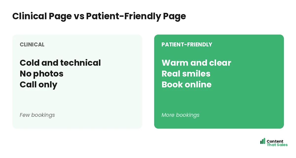 Clinical page versus patient-friendly page by Content That Sales