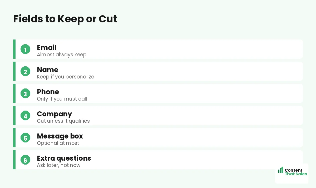 Fields to keep or cut by Content That Sales