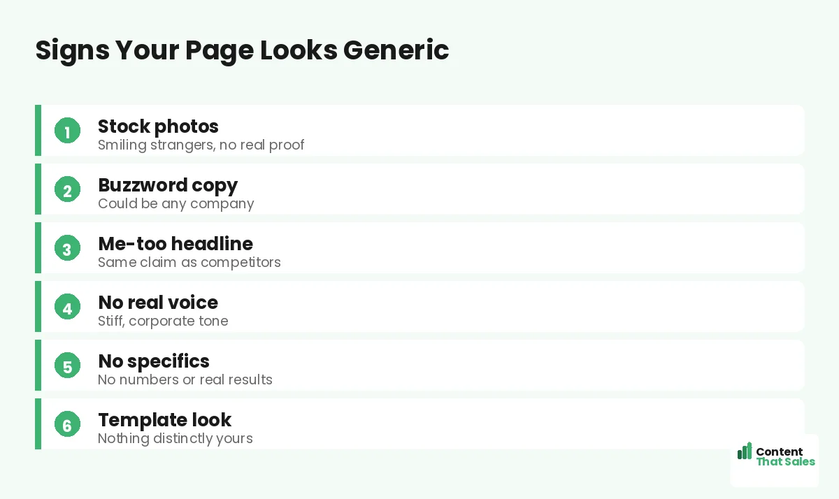Signs your page looks generic by Content That Sales