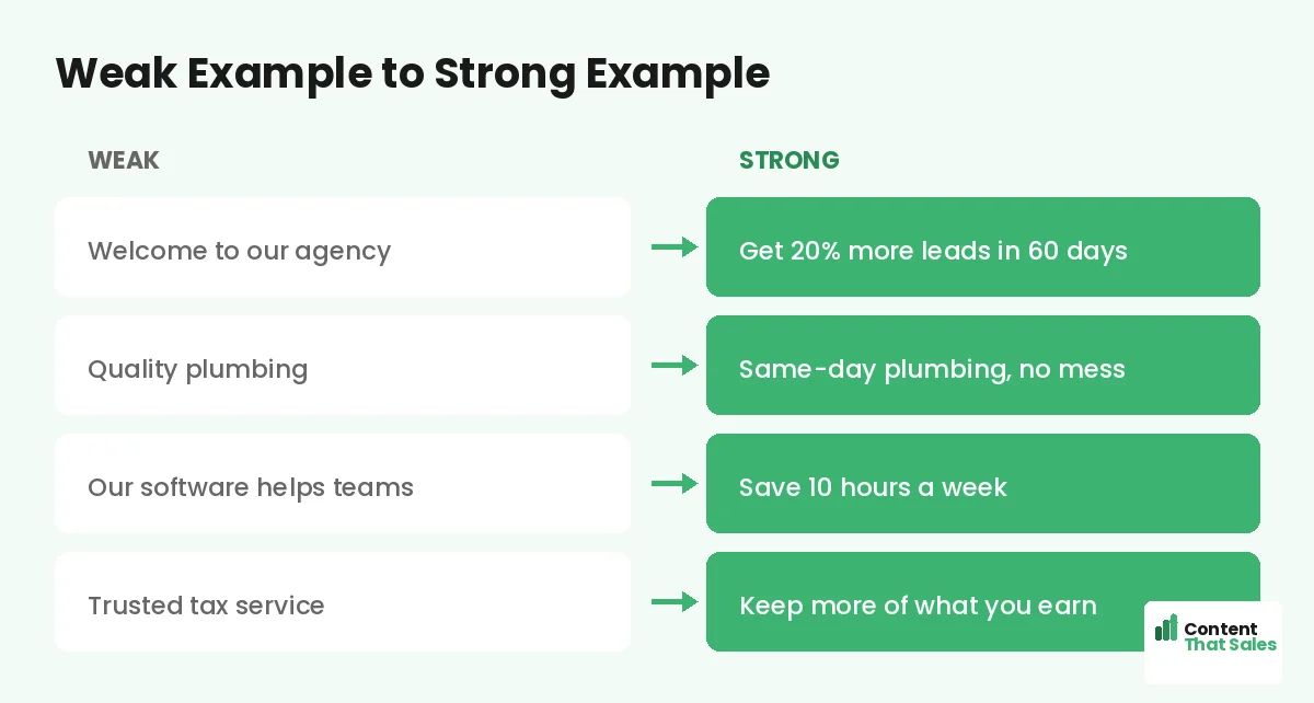 Weak example to strong example by Content That Sales