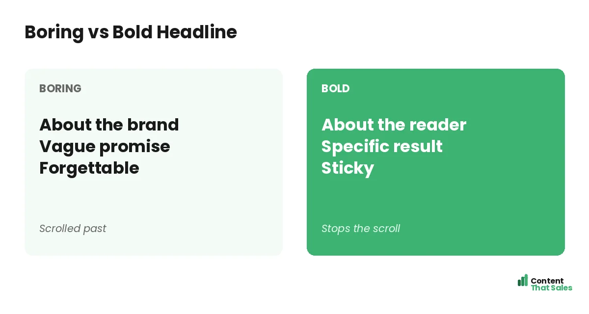 Boring versus bold headline by Content That Sales