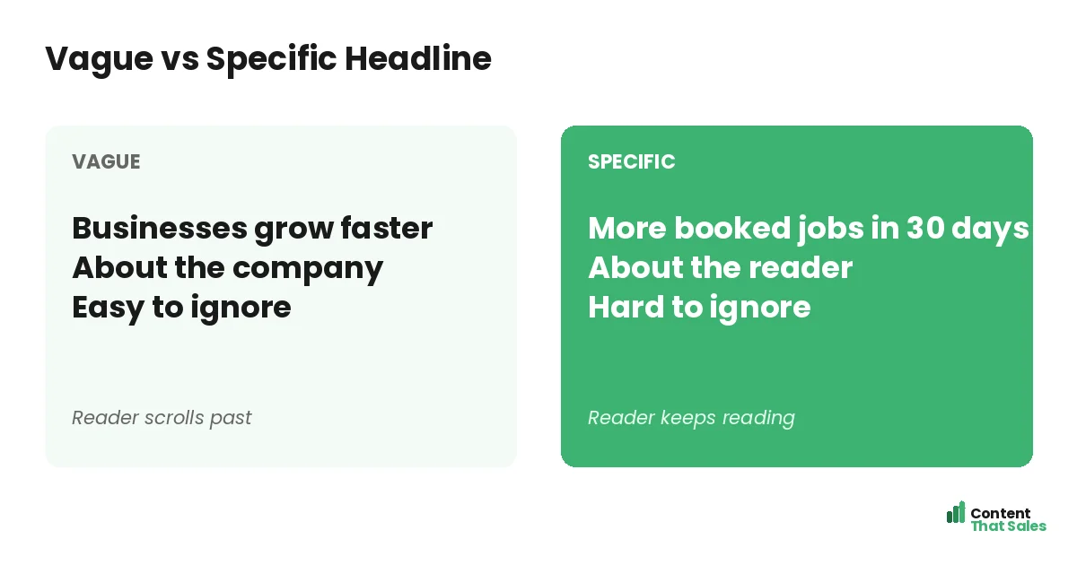 Vague versus specific headline by Content That Sales