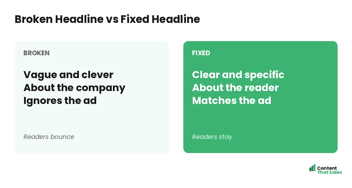 Broken headline versus fixed headline by Content That Sales