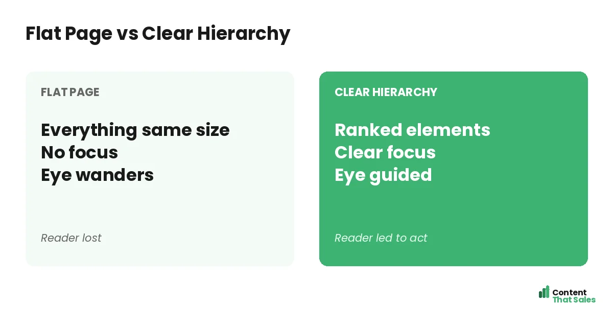 Flat page versus clear hierarchy by Content That Sales