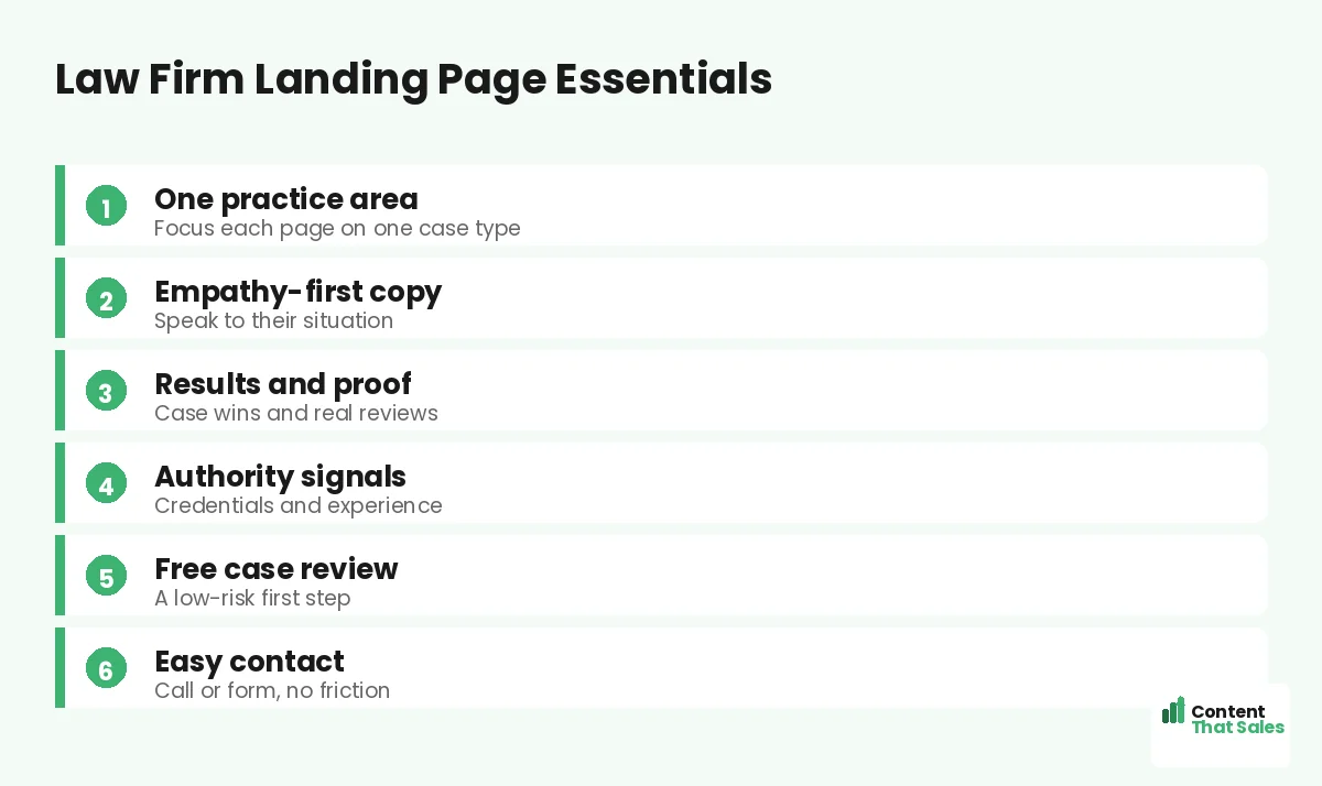 Law firm landing page essentials by Content That Sales