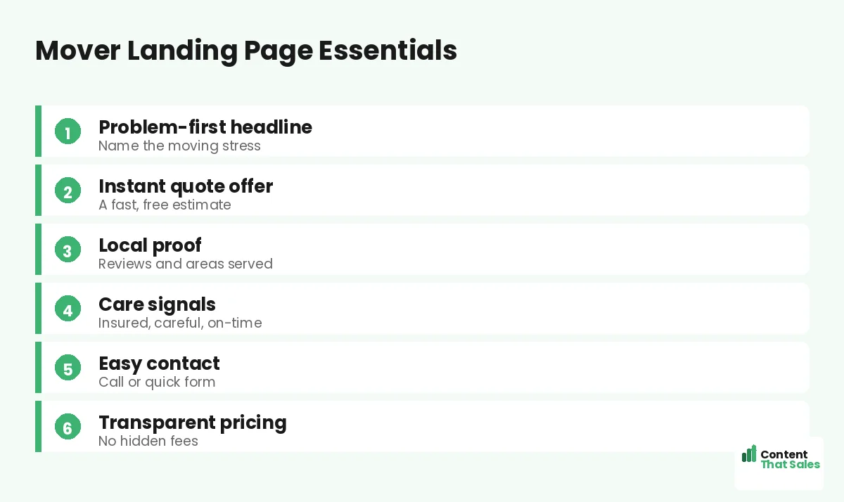 Mover landing page essentials by Content That Sales