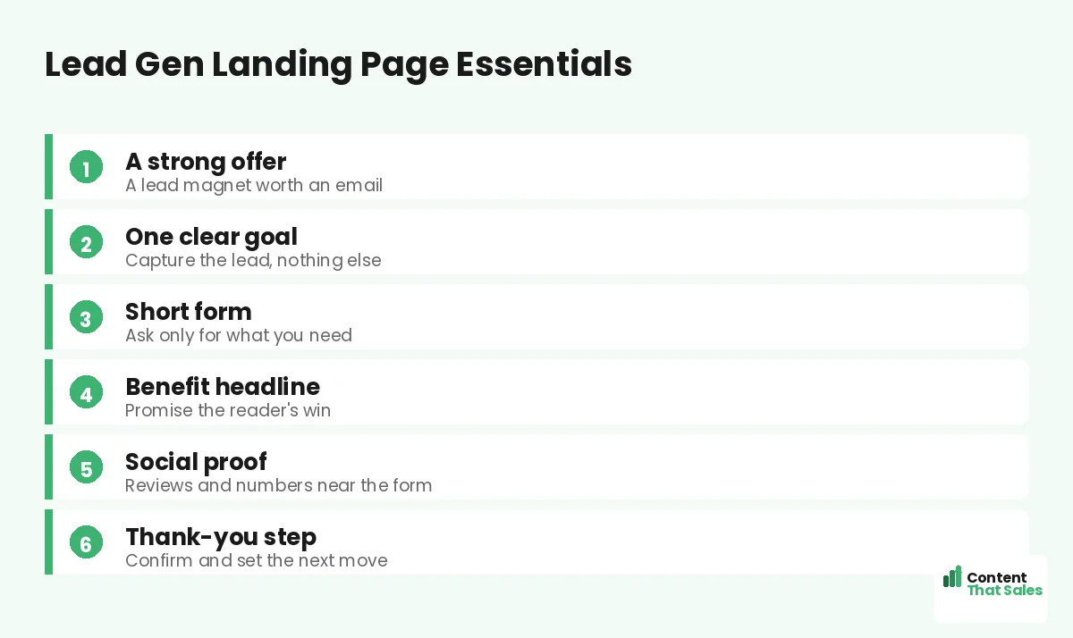 Lead gen landing page essentials by Content That Sales