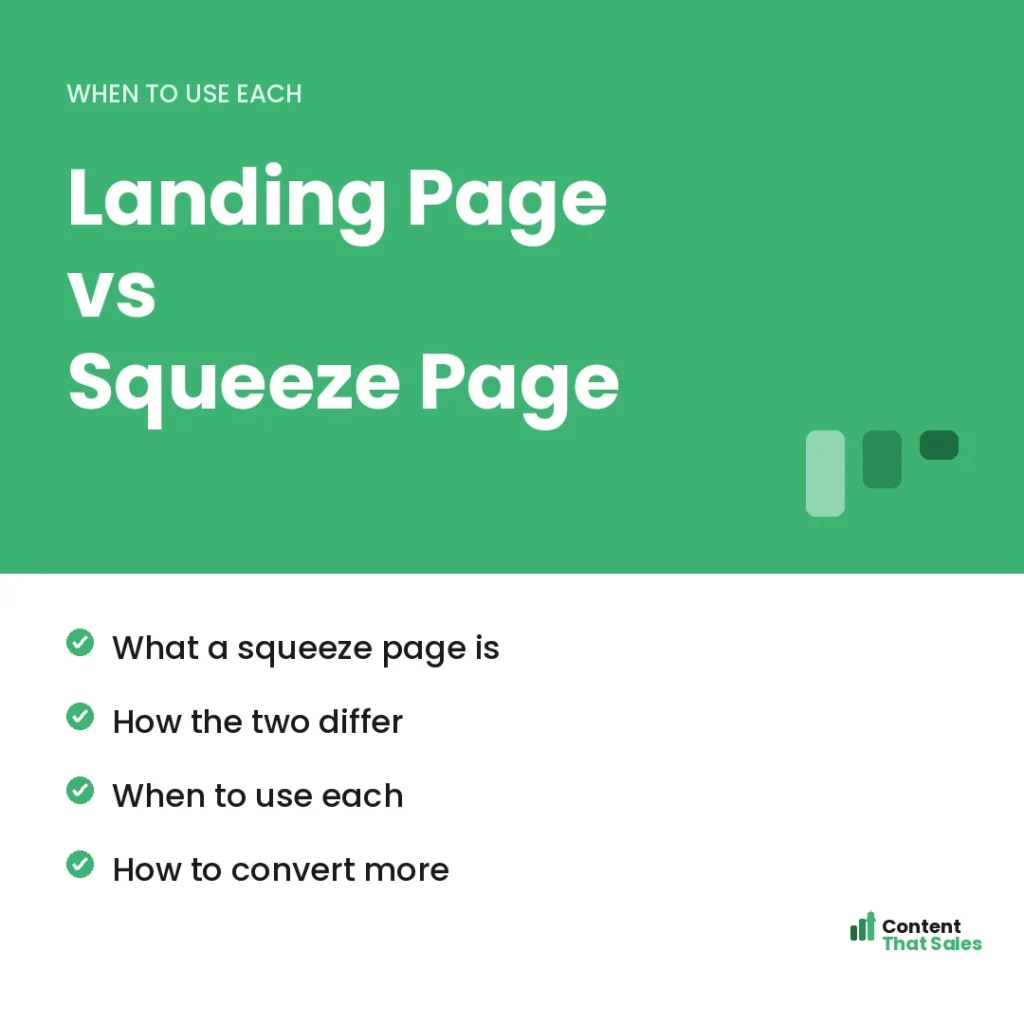 Landing page vs squeeze page guide by Content That Sales