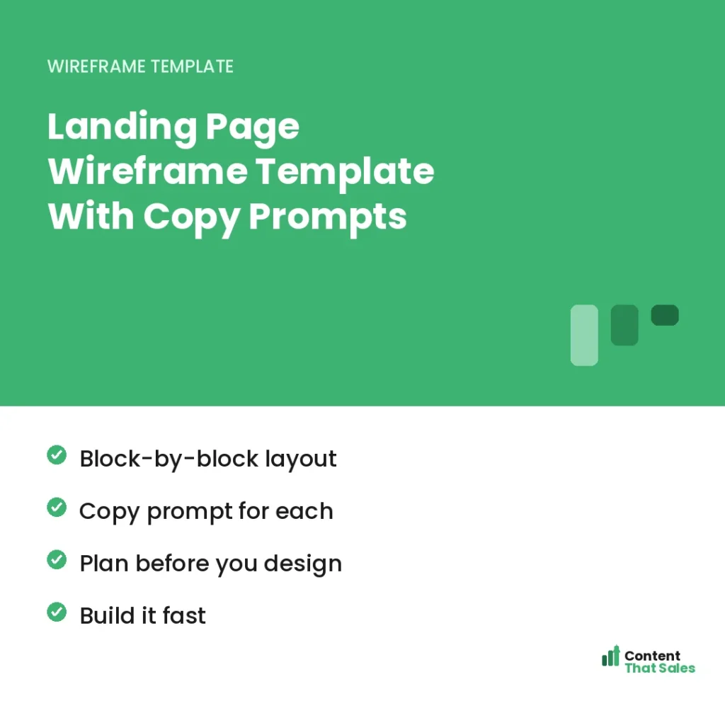Landing page wireframe template with copy prompts by Content That Sales