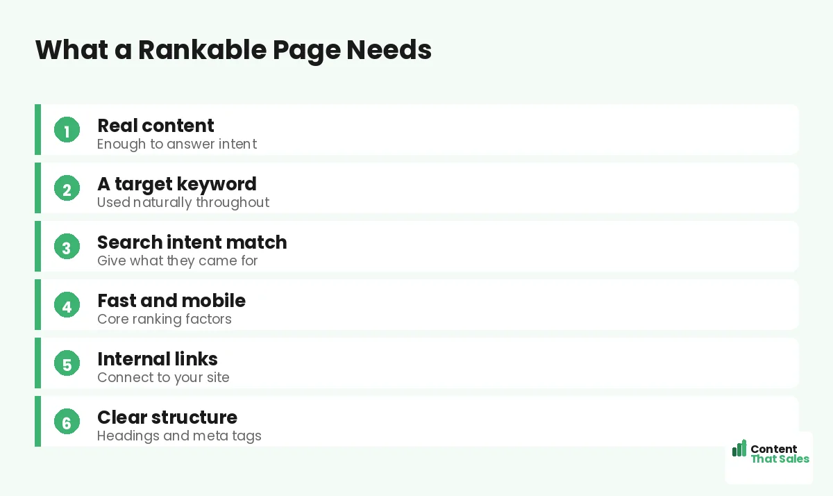 What a rankable page needs by Content That Sales