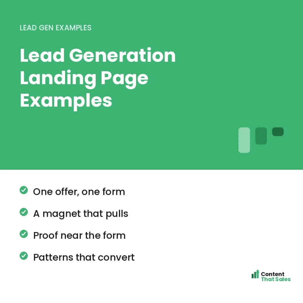 Lead generation landing page examples by Content That Sales