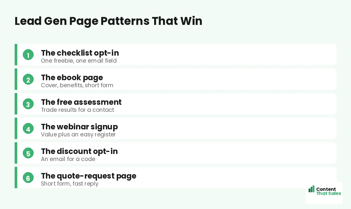 Lead gen page patterns that win by Content That Sales