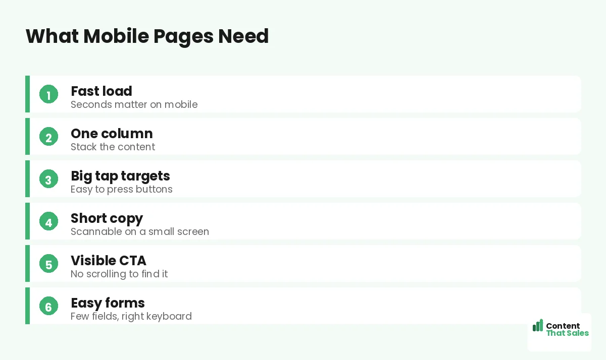 What mobile pages need by Content That Sales