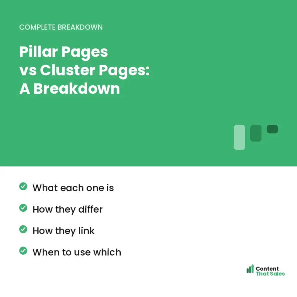 Pillar pages vs cluster pages breakdown by Content That Sales