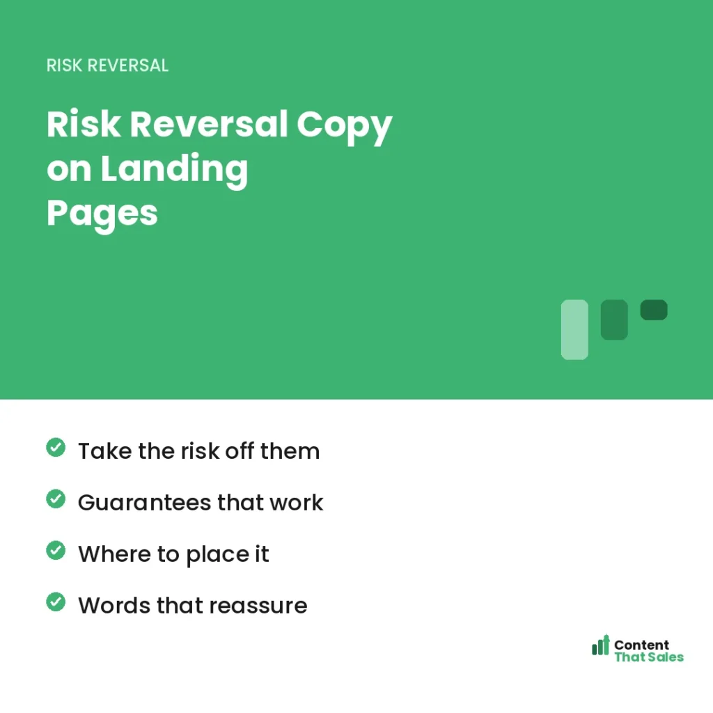 Risk reversal copy on landing pages by Content That Sales