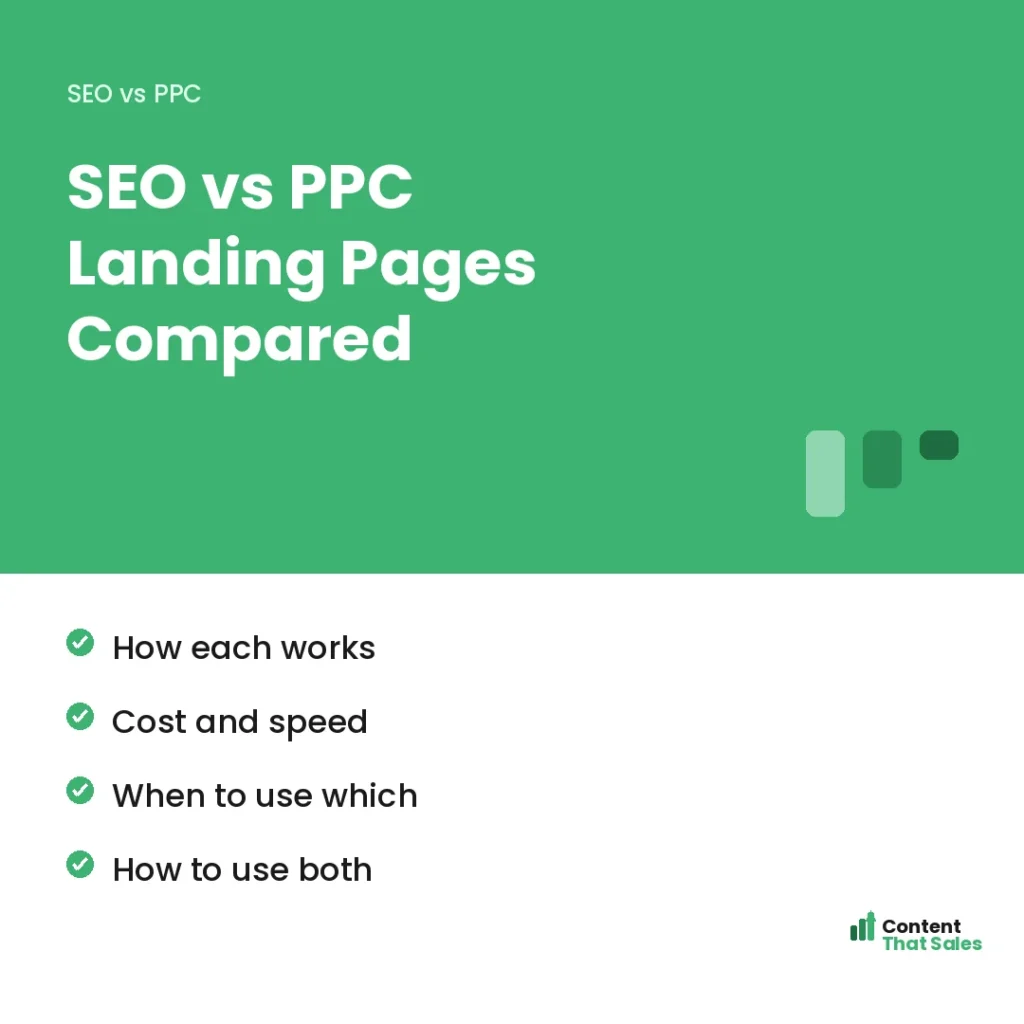 SEO vs PPC landing pages compared by Content That Sales