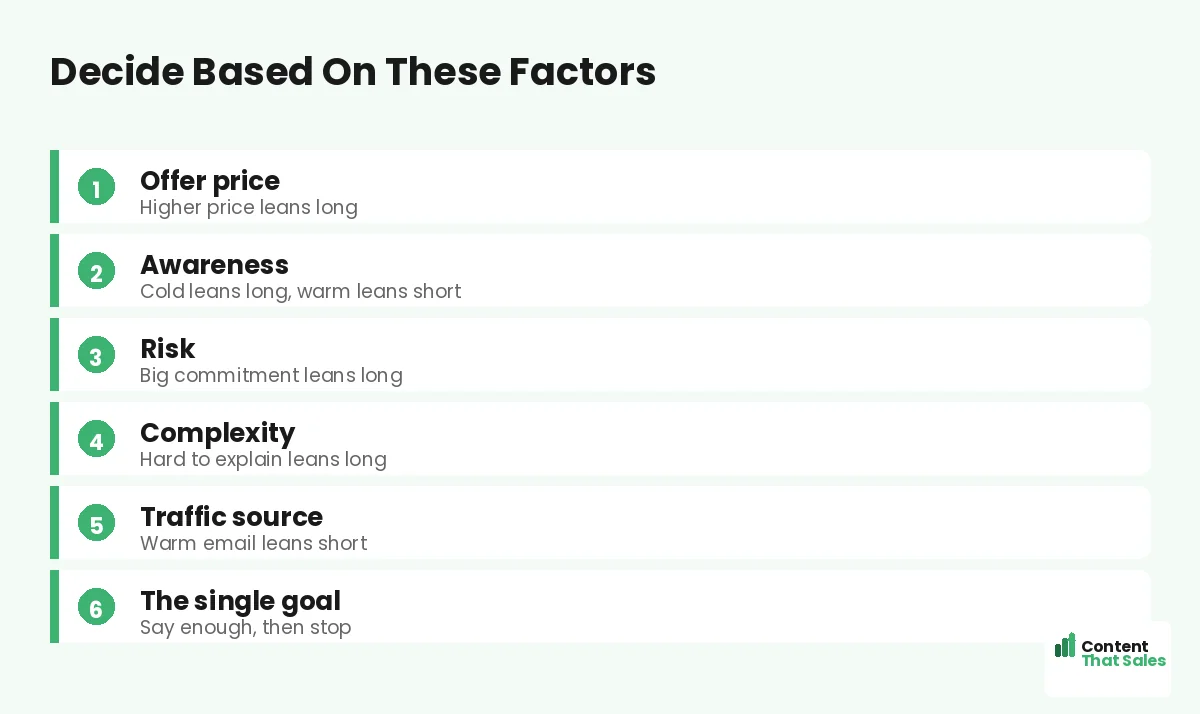 Decide page length based on these factors by Content That Sales