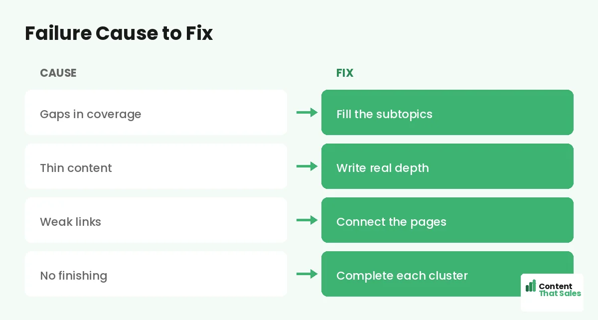 Failure cause to fix by Content That Sales