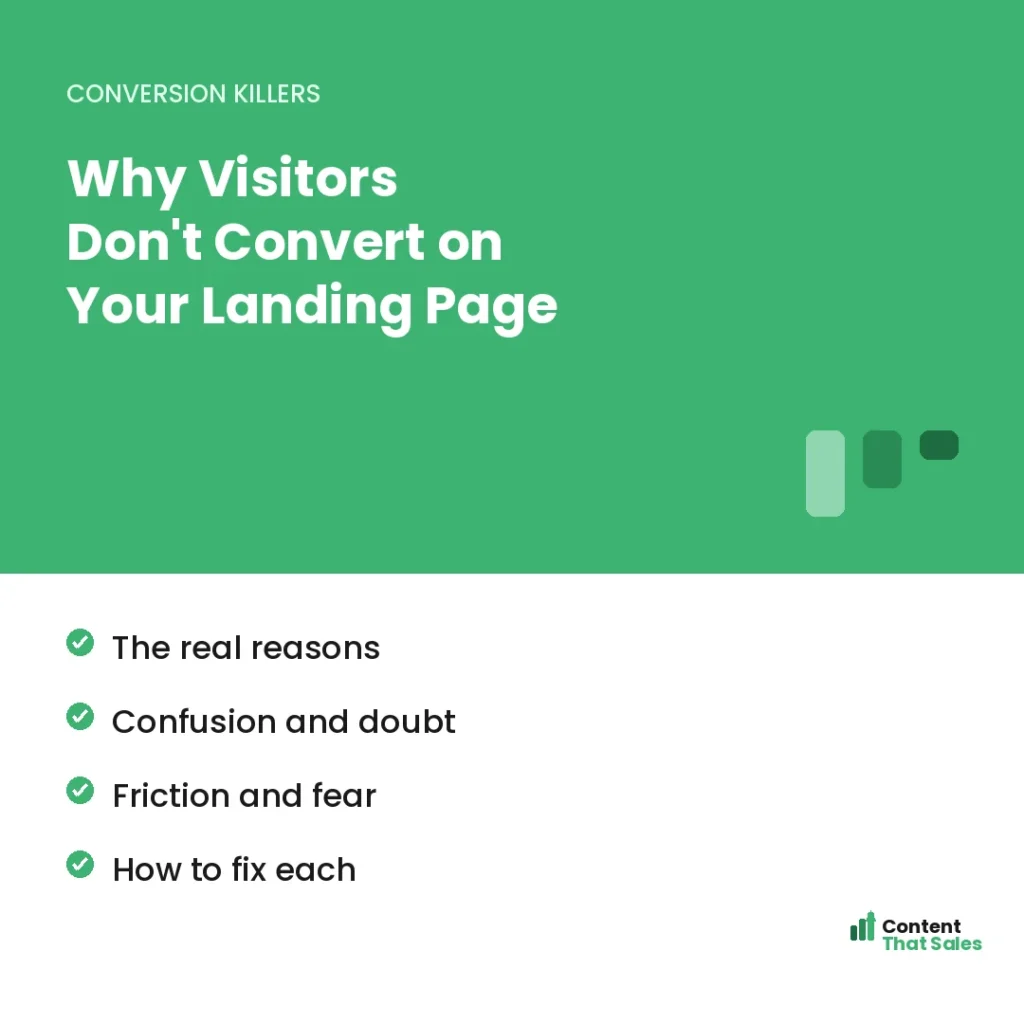 Why visitors dont convert on your landing page by Content That Sales