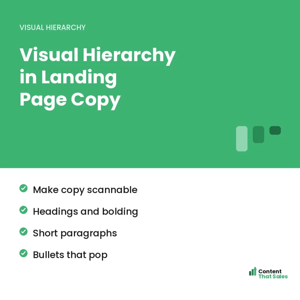 Visual hierarchy in landing page copy by Content That Sales