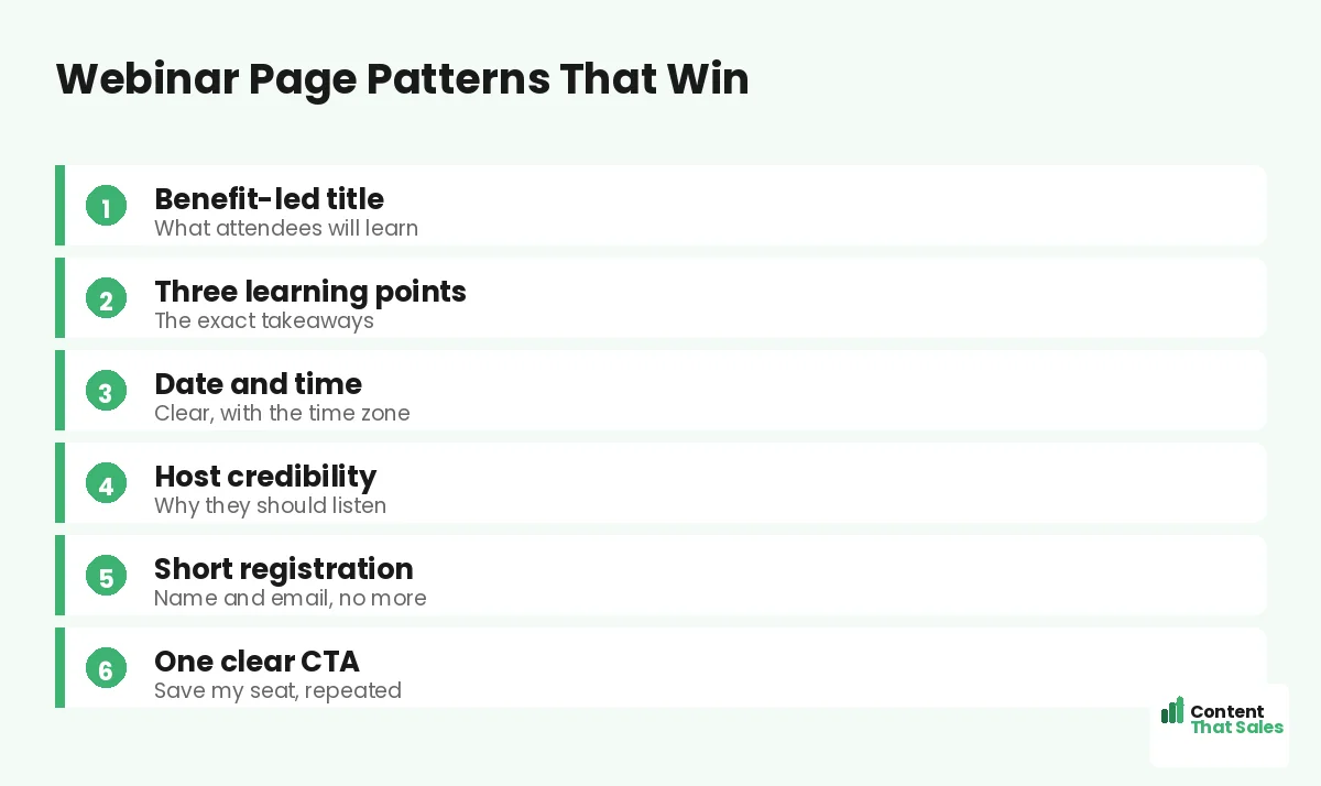 Webinar page patterns that win by Content That Sales