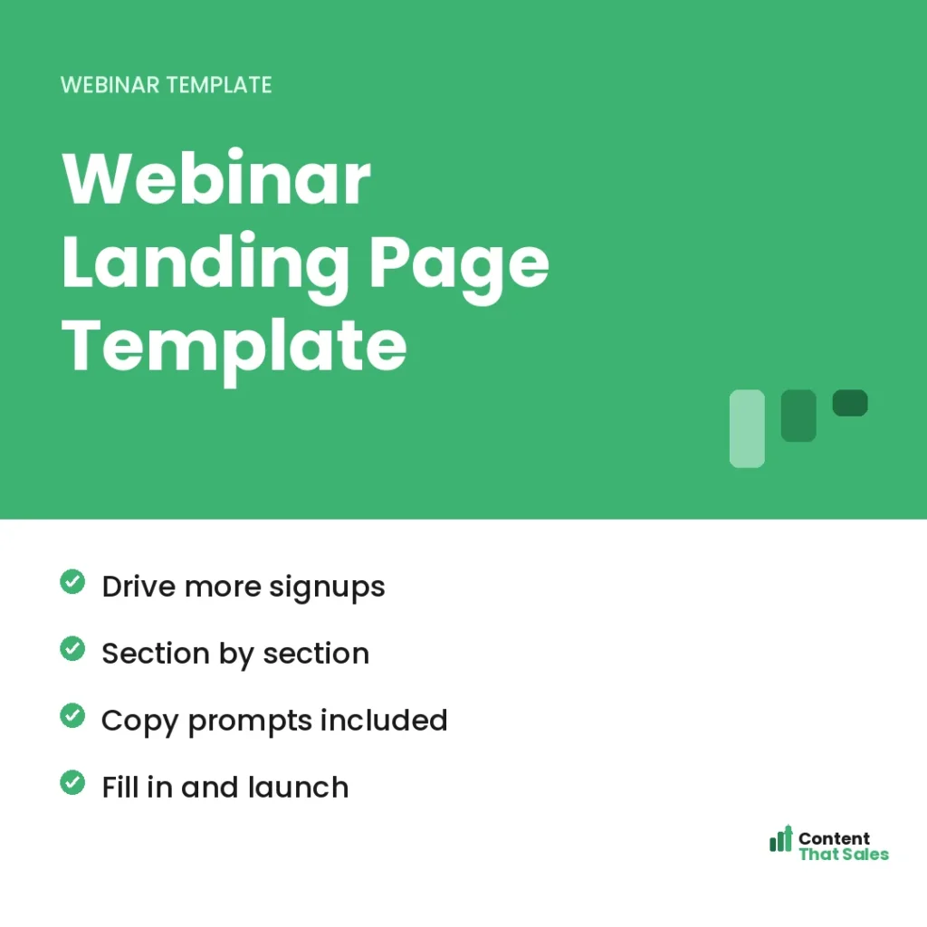 Webinar landing page template by Content That Sales