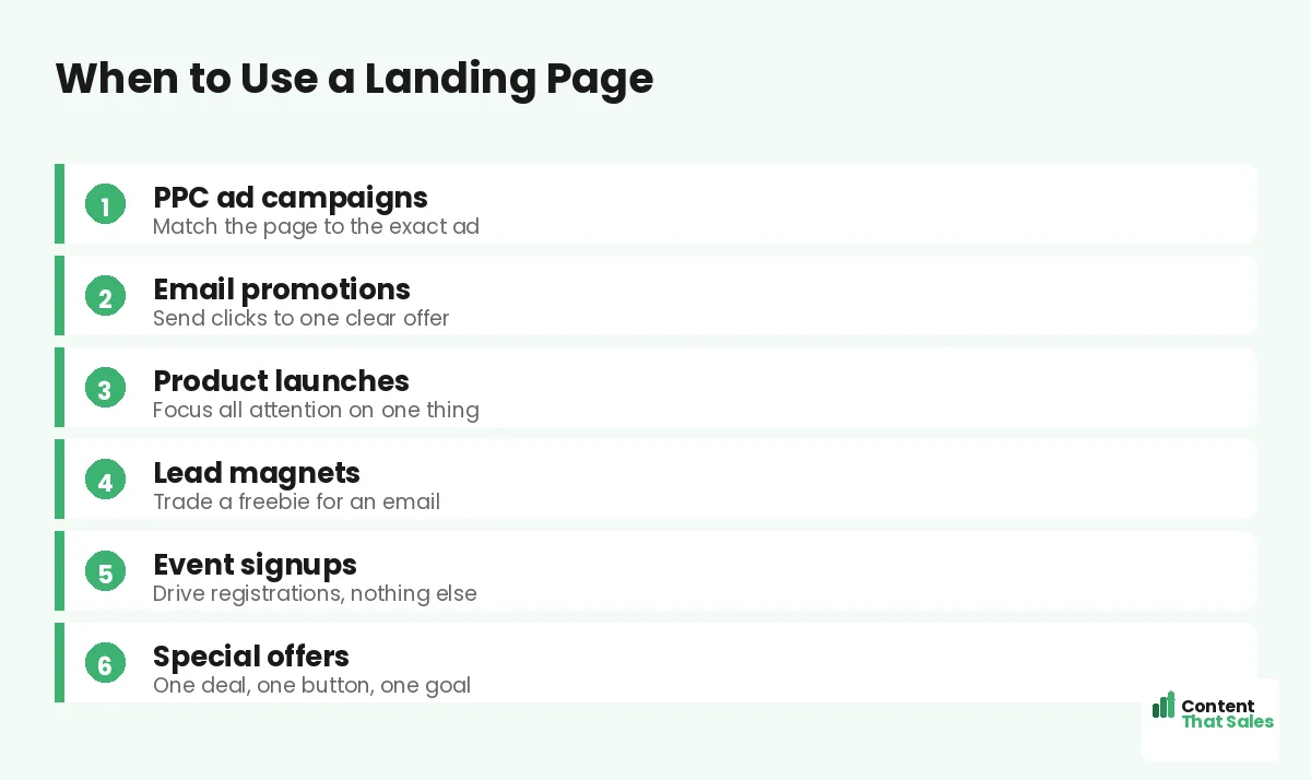When to use a landing page list by Content That Sales