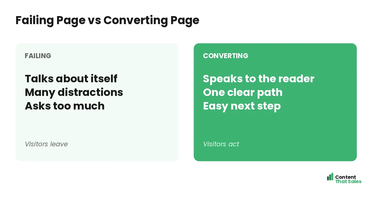 Failing page versus converting page by Content That Sales